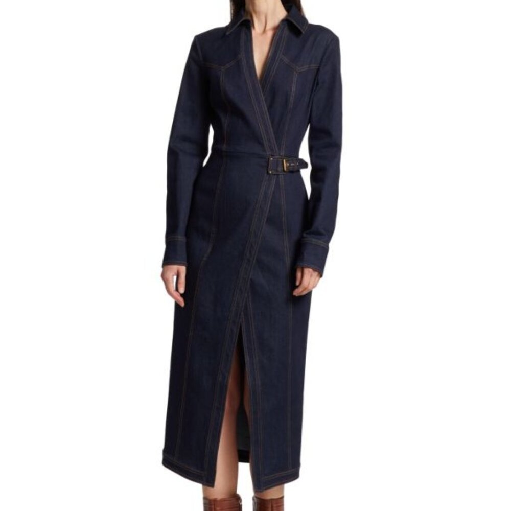 Veronica Beard Arlington Denim Midi Wrap Dress Size XS Dark‎ Oxford Cotton